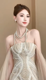 Chic Mermaid Strapless Tulle Lace Beaded Long Wedding Dresses HZ1024