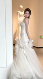 Unique Mermaid Strapless Tulle Flowers Applqiue Long Wedding Dresses HZ1024