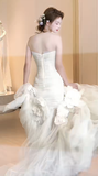 Unique Mermaid Strapless Tulle Flowers Applqiue Long Wedding Dresses HZ1024