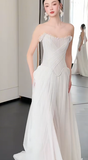 Elegant A Line Strapless Chiffon Tulle With Veil Long Wedding Dresses HZ1024
