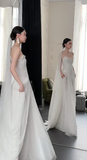 Elegant A Line Strapless Chiffon Tulle With Veil Long Wedding Dresses HZ1024