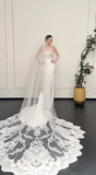Elegant Mermaid Starpless Satin Lace With Veil Long Wedding Dresses HZ1024