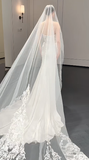 Elegant Mermaid Starpless Satin Lace With Veil Long Wedding Dresses HZ1024