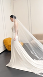Elegant Mermaid Starpless Satin Lace With Veil Long Wedding Dresses HZ1024