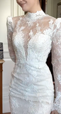 Dreamy Mermaid White Satin Tulle Lace Long Sleeves Long Wedding Dresses HZ1024