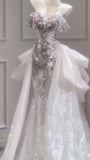 Timeless Mermaid Off The Shoulder Tulle Lace Sequin Beaded Long Wedding Dresses HZ1024