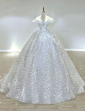 Glitter Ball Gown Strapless Chiffon Tulle Sequin Long Wedding Dresses HZ1024