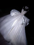 Dreamy Ball Gown Spaghetti Straps Satin Tulle Sequin Long Wedding Dresses HZ1024