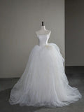 Unique Ball Gown Strapless Satin Tulle Long Wedding Dresses HZ1024