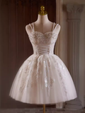 Cute Ball Gown Straps Beads Party Dress White Homecoming Dresses HZ1024