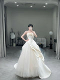 Chic Ball Gown Strapless Satin Tulle Long Wedding Dresses HZ1024