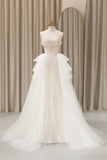 Elegant Mermaid Strapless Tulle Lace Sequin Long Wedding Dresses HZ1024