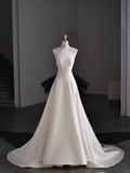 Dreamy A Line Halter Satin Tulle Back With Bow Long Wedding Dresses HZ1024