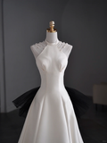 Dreamy A Line Halter Satin Tulle Back With Bow Long Wedding Dresses HZ1024