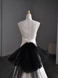 Dreamy A Line Halter Satin Tulle Back With Bow Long Wedding Dresses HZ1024