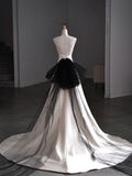 Dreamy A Line Halter Satin Tulle Back With Bow Long Wedding Dresses HZ1024