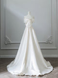 Elegant A Line Strapless Satin Back With Bow Long Wedding Dresses HZ1024