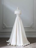 Elegant A Line Strapless Satin Back With Bow Long Wedding Dresses HZ1024