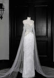 Gorgeous Mermaid Spaghetti Straps Tulle Baeded Long Wedding Dresses HZ1024