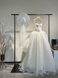 Dreamy Ball Gown Spaghetti Straps Tulle Lace With Veil Long Wedding Dresses HZ1024