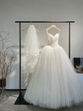 Elegant Ball Gown Spaghetti Straps Tulle With Veil Long Wedding Dresses HZ1024