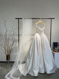 Classy Ball Gown Spaghetti Straps Satin Applique With Veil Long Wedding Dresses HZ1024