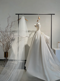 Elegant Ball Gown Spaghetti Straps Satin Flower With Veil Long Wedding Dresses HZ1024
