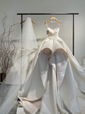 Elegant Ball Gown Spaghetti Straps Satin Flower With Veil Long Wedding Dresses HZ1024