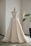 Chic Ball Gown Satin Lace Backless Long Wedding Dresses HZ1024