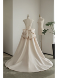 Chic Ball Gown Satin Lace Backless Long Wedding Dresses HZ1024