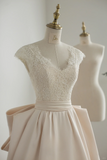 Chic Ball Gown Satin Lace Backless Long Wedding Dresses HZ1024