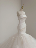 Pretty Mermaid Strapless Satin Tulle Applique Long Wedding Dresses HZ1024