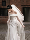 Elegant Mermaid Off The Shoulder Satin Tulle With Veil Long Wedding Dresses HZ1024