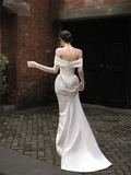 Elegant Mermaid Off The Shoulder Satin Tulle With Veil Long Wedding Dresses HZ1024