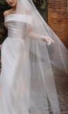 Elegant Mermaid Off The Shoulder Satin Tulle With Veil Long Wedding Dresses HZ1024