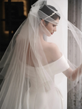 Elegant Mermaid Off The Shoulder Satin Tulle With Veil Long Wedding Dresses HZ1024