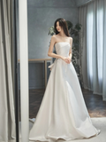 Eelgant A Line Satin Beaded With Veil Long Wedding Dresses HZ1024