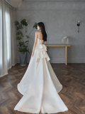 Eelgant A Line Satin Beaded With Veil Long Wedding Dresses HZ1024