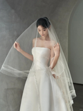 Eelgant A Line Satin Beaded With Veil Long Wedding Dresses HZ1024