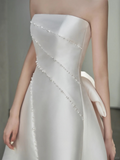 Eelgant A Line Satin Beaded With Veil Long Wedding Dresses HZ1024