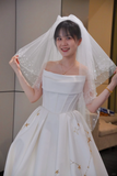 Pretty Ball Gown Strapless Satin With Veil Long Wedding Dresses HZ1024