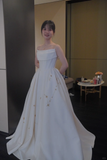Pretty Ball Gown Strapless Satin With Veil Long Wedding Dresses HZ1024