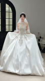 Timeless Ball Gown Halter Satin Sequin Beaded With Veil Long Wedding Dresses HZ1024