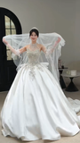 Timeless Ball Gown Halter Satin Sequin Beaded With Veil Long Wedding Dresses HZ1024