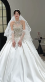 Timeless Ball Gown Halter Satin Sequin Beaded With Veil Long Wedding Dresses HZ1024