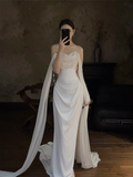 Elegant Mermaid Strapless Satin Beaded Slit Long Wedding Dresses HZ1024