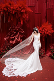 Dreamy Mermaid Strapless Satin With Veil Long Wedding Dresses HZ1024
