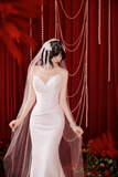 Dreamy Mermaid Strapless Satin With Veil Long Wedding Dresses HZ1024