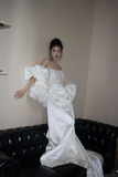 Elegant Mermaid Strapless Satin Lace Sequin Long Wedding Dresses HZ1024