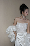 Elegant Mermaid Strapless Satin Lace Sequin Long Wedding Dresses HZ1024